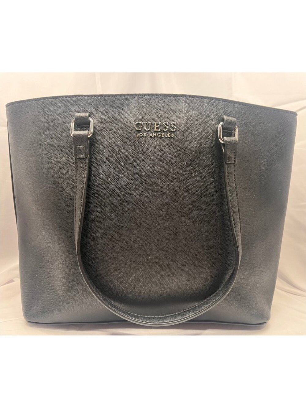 GUESS Los Angeles Black Saffiano PVC Tote Bag Large Shoulder Purse JJ750623